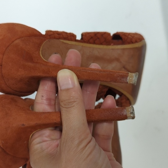 Zara Braided Lace Up Suede Stiletto Heels Brunt Orange 38/7.5 summer bohemian - Picture 9 of 12
